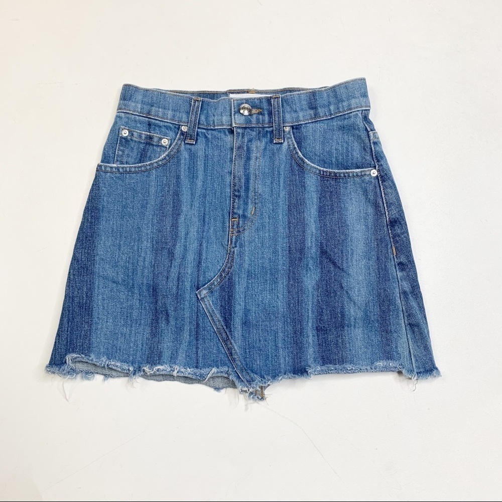 Derek Lam Cleo Crossover Mini Skirt size 24 Denim Raw Hem